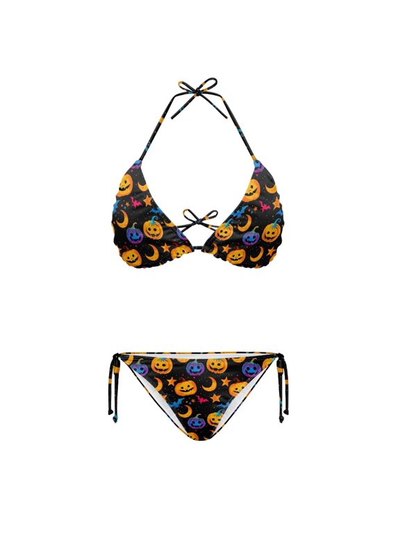 Elastic Bikini Set Halloween Bat Pattern Plus Size Chic Quick Drying Women Casual Bikini Set