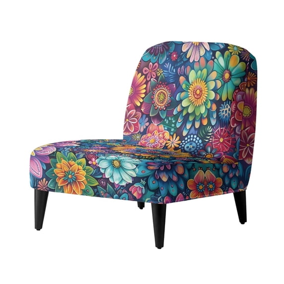 HELLHERO Elastic Bottom Armless Accent Chair Cover for Hotel, Stay in Place Armless Accent Chair Protector, Vibrant Floral Print