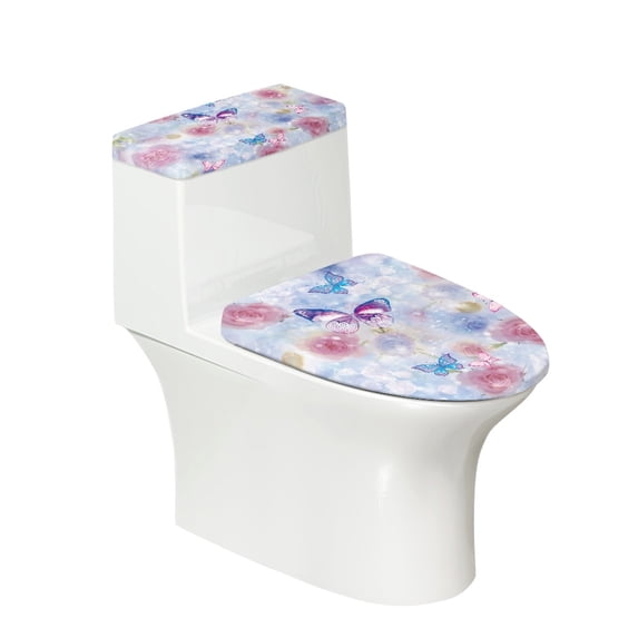 HELLHERO Elastic Bottom Bathroom Toilet Cozy Set & Machine Washable Adjustable Soft with 2 Pack Toilet Cover Set Rose