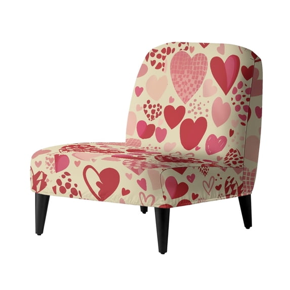 HELLHERO Elastic Bottom Dustproof Armless Accent Chair Cover for Accent Chair Without Arms, Armless Chair Slipcover Heart Pattern Red