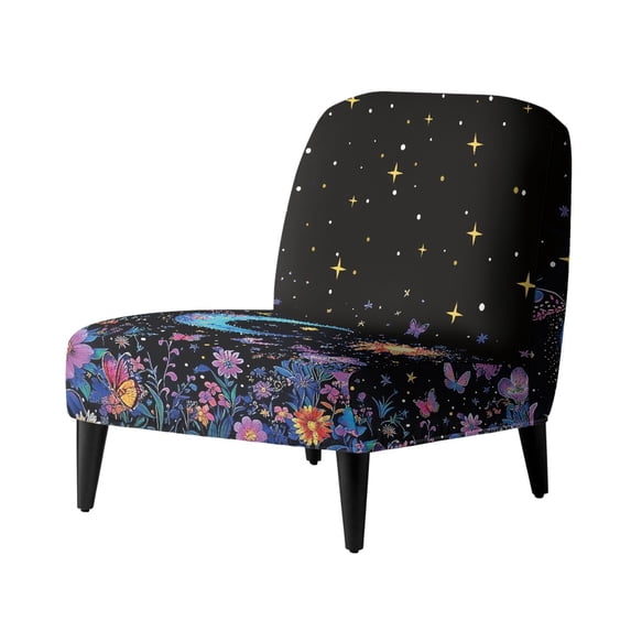 HELLHERO Elastic Bottom Slipper Chair Cover Soft Fabric Stain Protection Armless Accent Chair Cover Slipcover for Living Room, Moon Star Flower Field