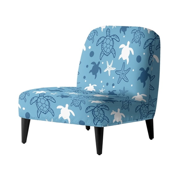 HELLHERO Elastic Bottom Soft Fabric Armless Accent Chair Washable Cover for Armless Chair, Armless Accent Chair Soft Cover Sea Turtle and Starfish Design