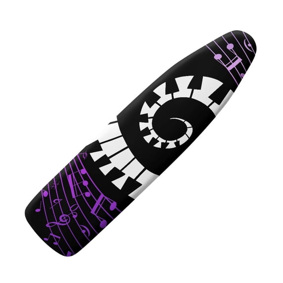 HELLHERO Elastic Edge Ironing Board Dustproof Cover Hook & Loop Straps Replacement Polyester Fiber Fabric 15x54 Inch, Piano Spiral Purple Notes Black