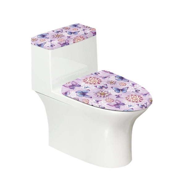 HELLHERO Elastic Edge Toilet Seat Cover Set & Non-Slip Elastic Bottom Universal with 2 Pieces Bathroom Toilet Lid Cover
