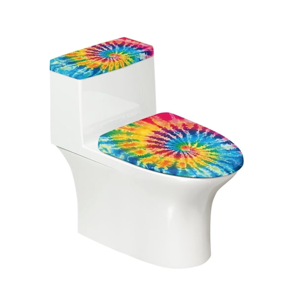 HELLHERO Elastic Fabric Bathroom Toilet Lid Cover Set & Dustproof Toilet Covers Set & Soft for Indoor Home Fits All Toilet Shapes, Tie dye