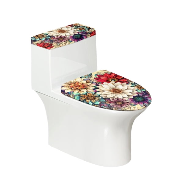 HELLHERO Elastic Fabric Lid Cover Set for Toilet for Toilet, Fits All Toilet Shapes Dust-Proof Washable and Reusable, Stays in Place, 17"x21"