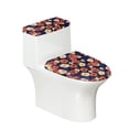 thumbnail image 1 of HELLHERO Elastic Fabric Toilet Seat Covers Set for Gift, Soft Stays in Place Elastic Installation, Washable and Reusable, U-Shaped, Red Blooms on Navy, 1 of 8