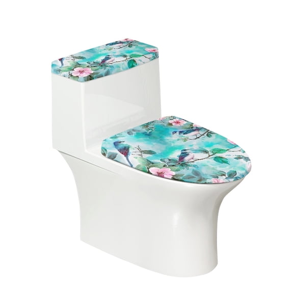 HELLHERO Elastic Fabric Toilet Seat Covers Set for Bathroom Home Comfort, Adjustable Easy Care Non-Slip, Stretch Fit, 17"x21" Pink Flower
