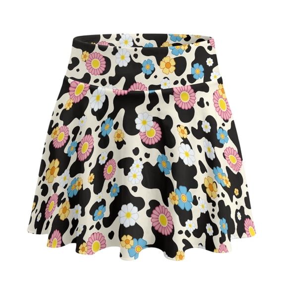 HELLHERO Elastic Golf Tennis Skirts for Travel Yoga, Flowers Pattern Polyester Spandex Fabric Built-in Shorts Tennis Golf Skirts Workout