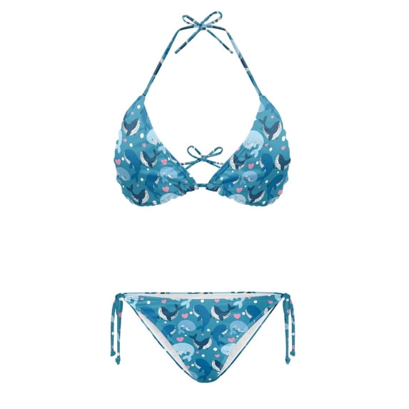 HELLHERO Elastic String Bathing Suit for Adults Soft Fabric Plus Size Bikini Set for Women Dolphin Star Pattern