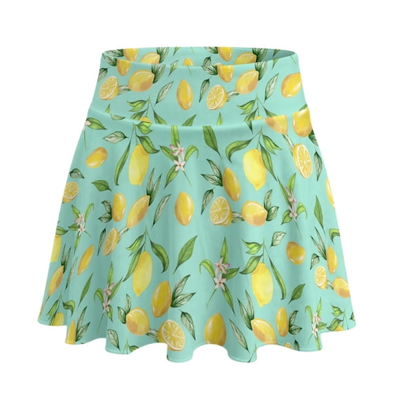 HELLHERO Elastic Women's Athletic Golf Skorts Skirts for Hiking Tennis, Lemons Green Leaves Polyester Spandex Blend Breathable Active Skort Built-in Shorts