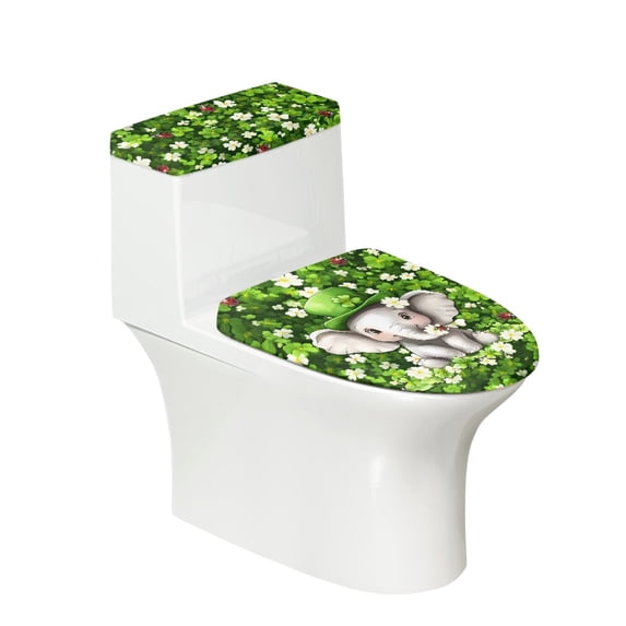 HELLHERO Elephant Clover Polyester Toilet Lid Seat Cover Set Toilet Dust Cover Set Universal Stretch Elastic Bottom Washable and Reusable Adjustable for U-Shaped