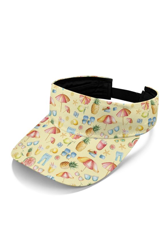 Empty Top Design Polyester Fabric Visor Hat for Walking Travel, UV Protection Adjustable Open Top Sun Visor Cap, Pineapple Starfish Pattern