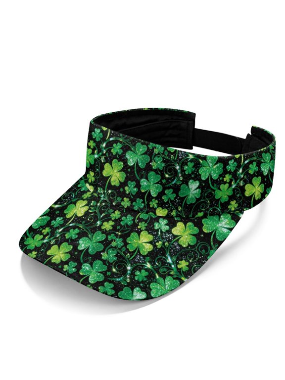 Empty Top Polyester Fabric Sports Visor for Outings Golf, Adjustable Adjustable Strap All-Day Wear Sports Sun Visors Hat, Green Clover