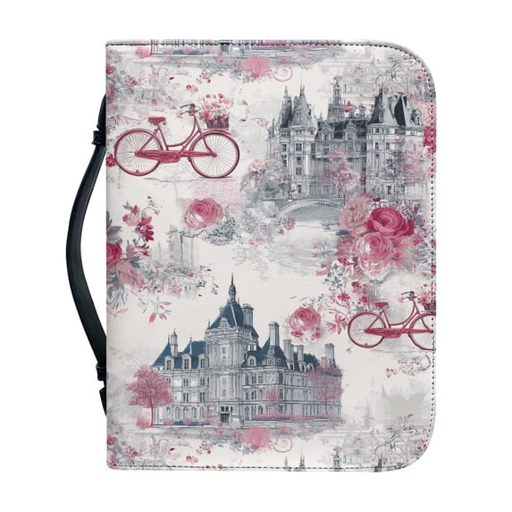 HELLHERO European Townscape Bible Cover with Zippered Pockets Multi Functional Church Bible Bag for Christian Prayer, PU Leather Bible Bags for Christian Prayer Study