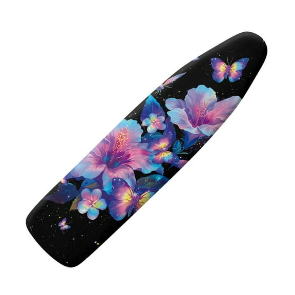 HELLHERO Extra Thick Ironing Board Cover, Standard Size 15x54, Heat Reflective Full Scorch Resistant Padding, Snug Fit Non-Slip Nose Pocket Fastener Straps Elastic Edges, Dreamlike Neon Blooms