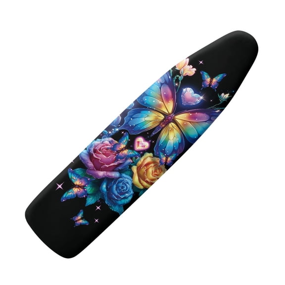 HELLHERO Extra Thick Ironing Board Cover, Standard Size 15x54, Heat Reflective Full Scorch Resistant Padding, Snug Fit Non-Slip Nose Pocket Fastener Straps Elastic Edges, Starlight Butterfly Flower