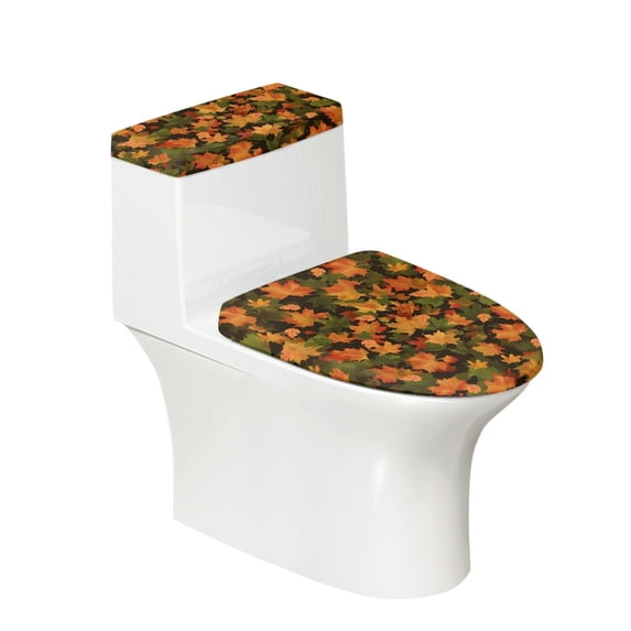 HELLHERO Fallen Leaves Adjustable Polyester Fabric Toilet Covers Set, Elastic Installation Washable and Reusable Toilet Seat Cover Replacement for Hotel Home