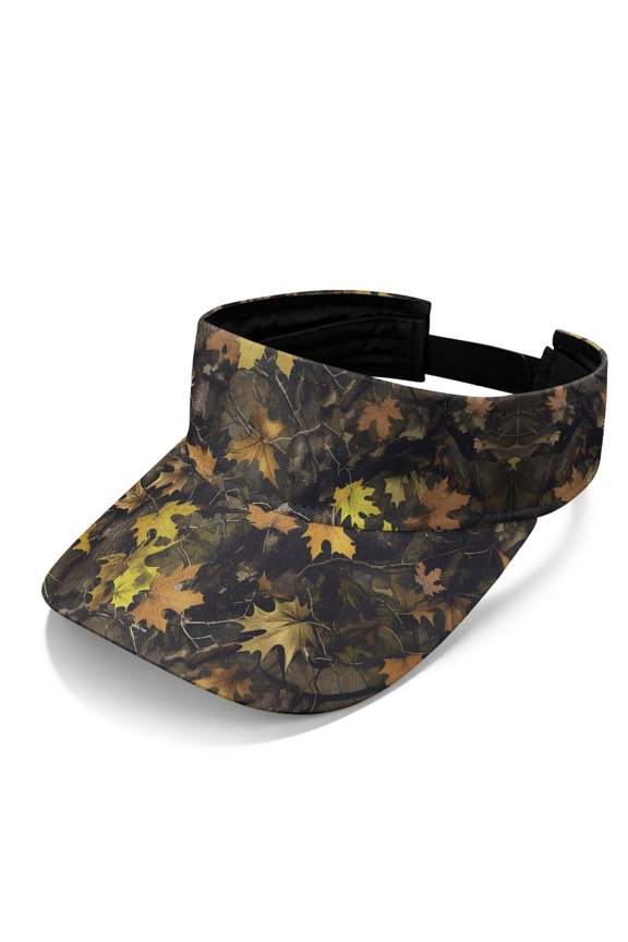Fashion Polyester Fabric Sports Visor for Jogging Boating, UV Protection Breathable Open Top Sun Visor Cap, Autumn Camo Leaf Pattern