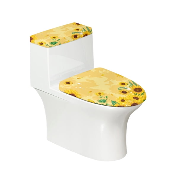 HELLHERO Fashion for Bathroom Fits All Toilet Shapes Toilet Cover Set Soft Adjustable Non-Slip Yellow Pattern