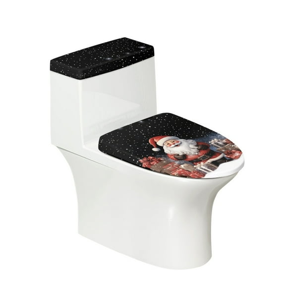 HELLHERO Father Christmas Elastic Edge Toilet Cover Set Fits All Toilet Shapes Universal Toilet Lid Covers Bathroom Supplies Easy to Clean 17x21 Inches