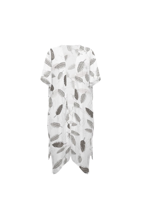 Feather Pattern Bathing Suit Cover Up Quick Dry Polyester Lightweight Long Kimono Swimsuit Cover Up
