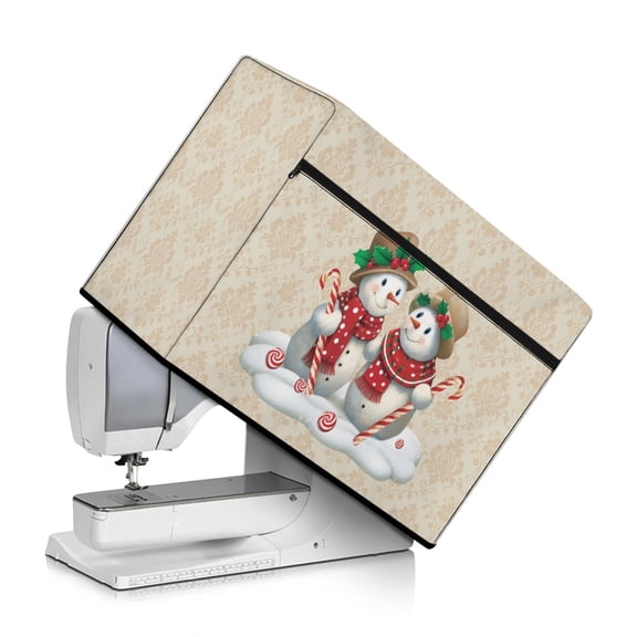 HELLHERO Festive Snow Family Sewing Machine Cover with Storage Pocket and Carrying Handle Waterproof Material Easy Storage for Women