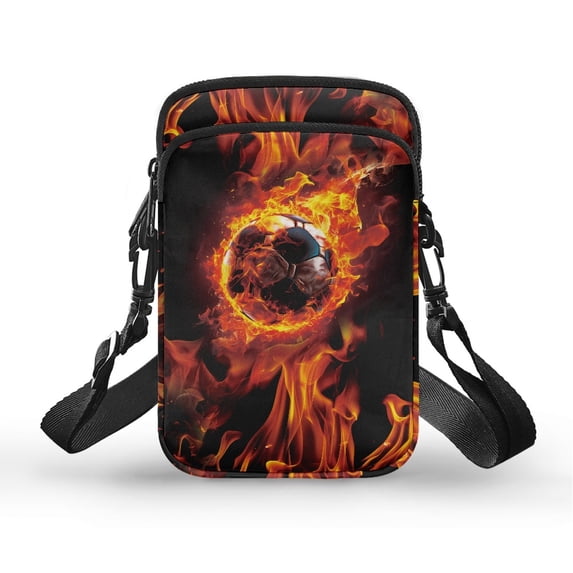 HELLHERO Flame Soccer Ball Pattern Crossbody Bags, Polyester Adjustable Shoulder Strap for Adult