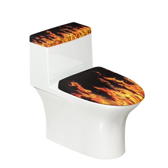 HELLHERO Flame Toilet Lid Cover Set 17x21 Inches, Polyester Reusable Two Piece Set for Bathroom Home Decor