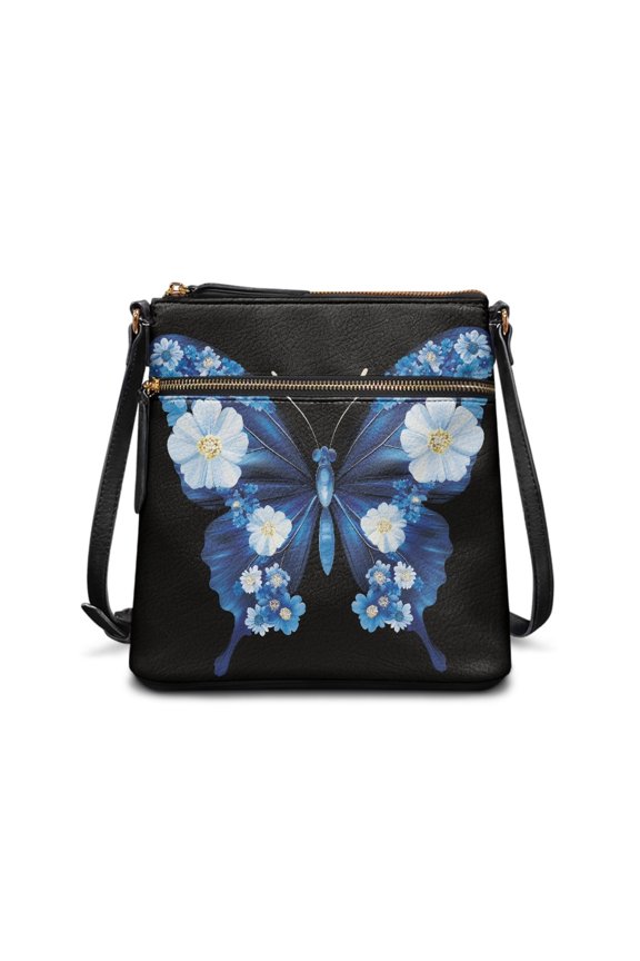 Floral Butterfly Pattern Shoulder Purse Crossbody Purse, Waterproof Adjustable Shoulder Strap Shoulder Bag Stylish for Work Travel