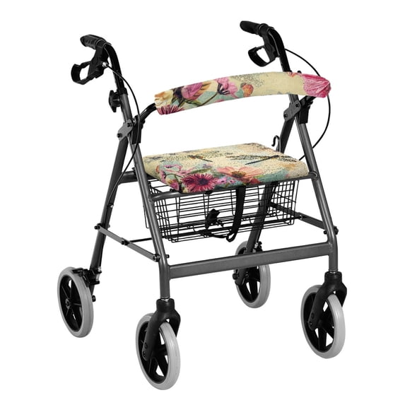 HELLHERO Floral Dragonfly Seat and Backrest Covers Removable and Washable Rollator Seat Covers Easy to Clean Cover Only for Outdoor