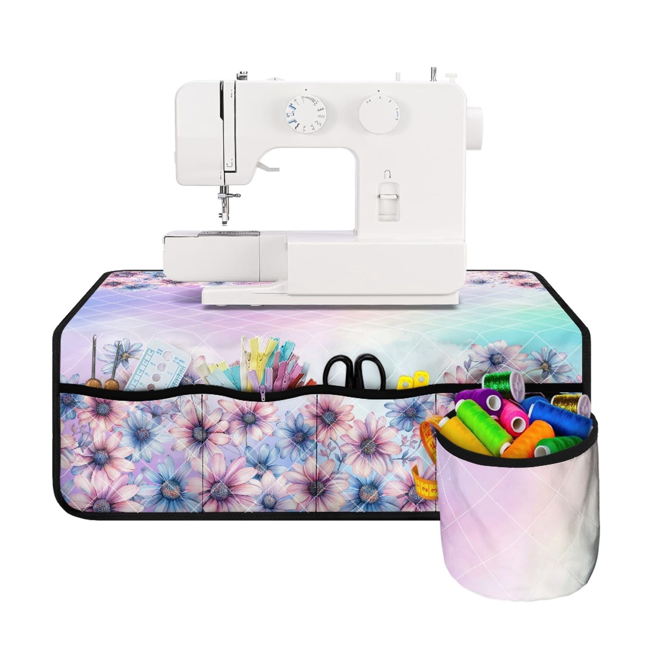 HELLHERO Floral Fabric Polyester Sewing Machine Mat Removable Storage ...