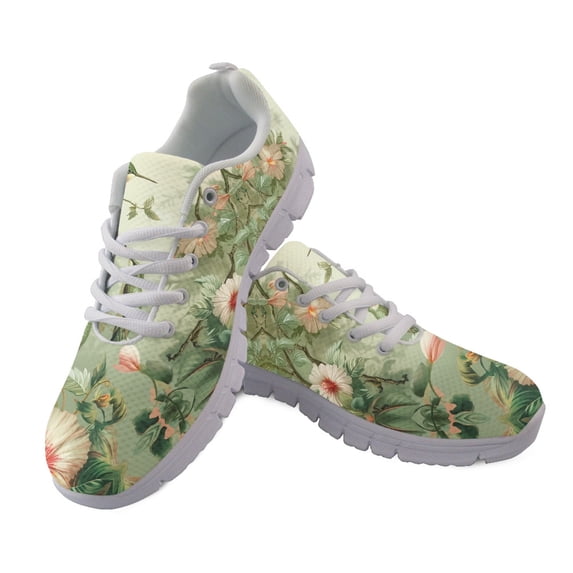 HELLHERO Floral Hummingbird Print Lightweight Running Sneakers, Mesh Breathable Athletic Trainers for Men and Women, Lace up Shoes for Jogging Gym Walking