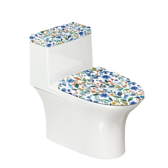 HELLHERO Floral Pattern Bathroom Toilet Lid Cover Set, Machine Washable Polyester Toilet Lid Covers Set, 17x21 Inches