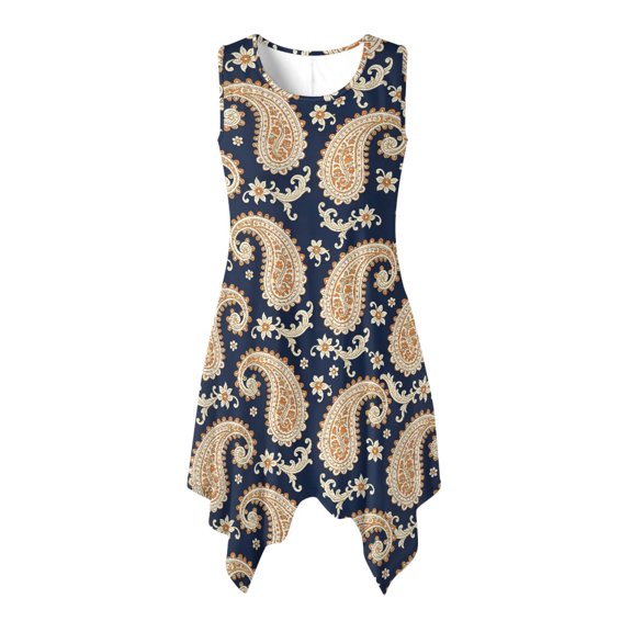 HELLHERO Floral Pattern Cover Pleated Sundress, Side Pockets Sleeveless Sundress Irregular Hem With Side Pockets Ladies Irregular Hem Casual Dress