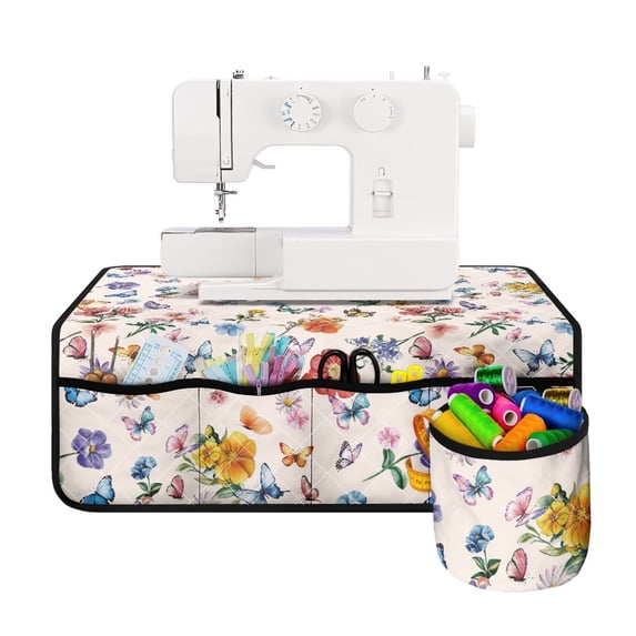 HELLHERO Floral Pattern Sewing Machine Pad Organizer with 4 Pockets Practical Washable for Woman Gifts