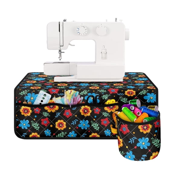 HELLHERO Floral Pattern Sewing Machine Pad with Storage Cylinder Foldable Fabric Polyester Easy Storage for Family Mom Wife Sewing Classes