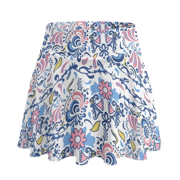 HELLHERO Floral Pattern Tennis Skirt, Built-in Shorts 2 Side Pockets Golf Skirts High Waisted Tennis Skorts for Pickleball Daily Wear