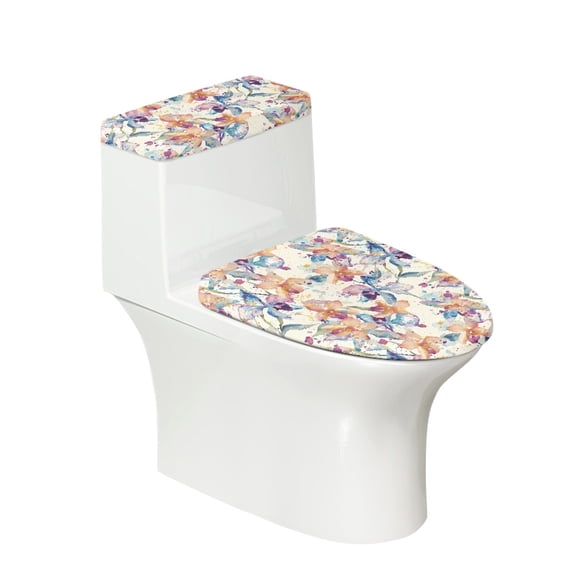 HELLHERO Floral Pattern Toilet Lid Covers Set Stretch Toilet Covers Set & 2 Pieces for Bathroom Accessories Easy Care Fits All Toilet Shapes