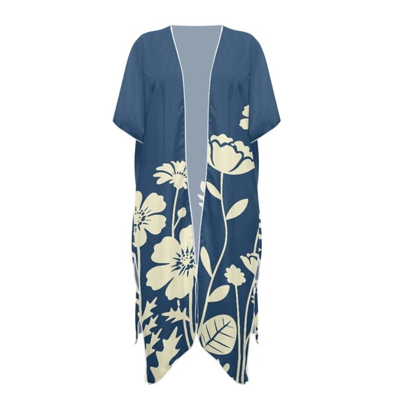 HELLHERO Floral Print Bathing Suit Cover Up Lightweight Polyester Half Sleeve Long Kimono Swimsuit Cover Up