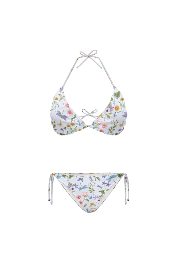 Floral Print Two Piece Bikini Set Adjustable Halter Tie Side Long-Lasting Ladies Bathing Suit Summer Beach Swimwear for Women