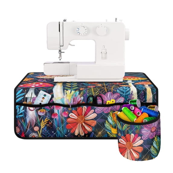 HELLHERO Floral Sewing Machine Mat Foldable Polyester Fabric to Store Bobbins for Travelling and Sewing Classes, Christmas