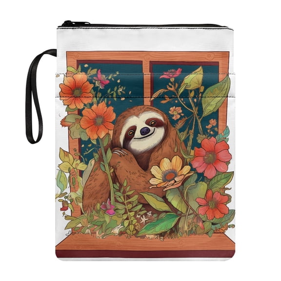 HELLHERO Floral Sloth Window 1 pc Tote Bags with Washable Storage & Portability Easy Carry Book Case with Pocket for Friend Book Cover Carrying Case