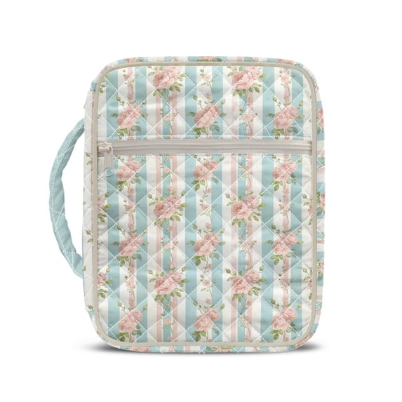 HELLHERO Floral Stripe Print Bible Cover Case for Daily Life, Polyester Fabric Quilted Bible Cover with Lightweight Portable Church Organizer Holder Bag