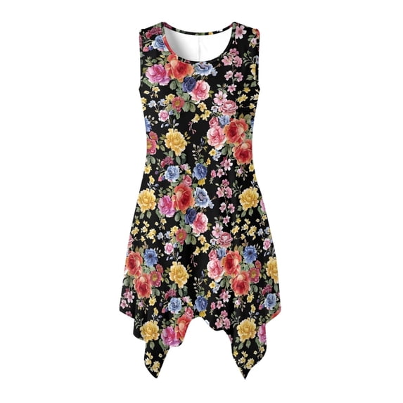HELLHERO Floral print Sleeveless Sundress, Side Pockets Asymmetric Hem Midi Dress With Side Pockets Comfort Summer Sleeveless Dress for Vacation Daily
