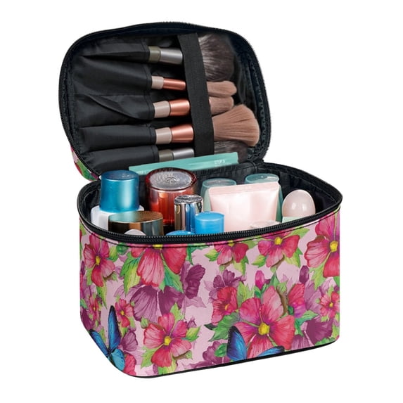 HELLHERO Flower Butterfly Kit Travel Cosmetic Organizer Bag with Brush Slots Polyester with Brush Holder With Brush Storage