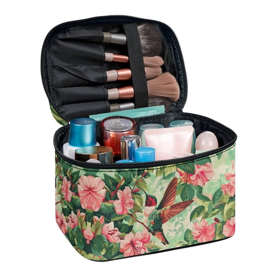 HELLHERO Flower Hummingbird Travel Cosmetic Bags Travel Cosmetic Toiletry Bags Practical Wide Open Portable Pouch Girlfriend
