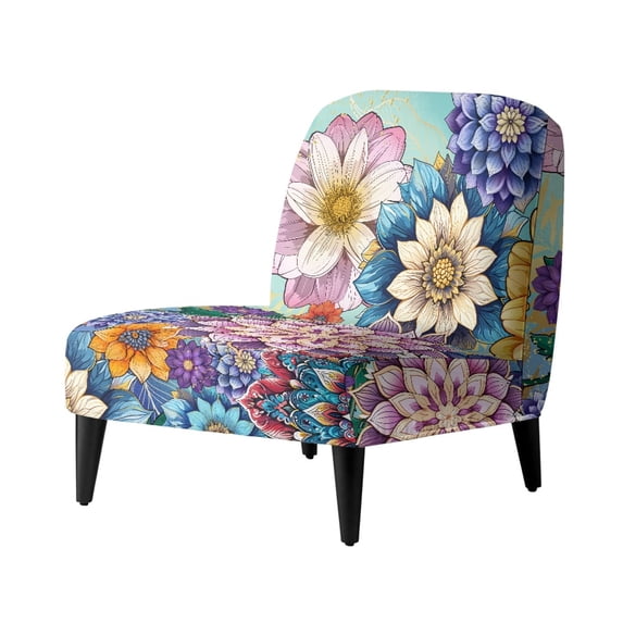 HELLHERO Flower Pattern Stretch Elastic Bottom Armless Accent Chair Soft Cover with Stain Protection, Dustproof Armless Chair Slipcover