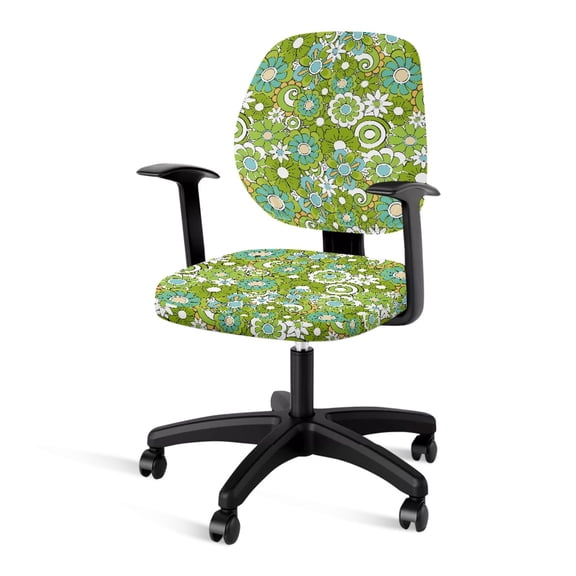 HELLHERO Flower Print Computer Office Chair Seat Cover, Soft Stretch Rotating Chair Slipcover, Universal Chair Protector Cover, Green