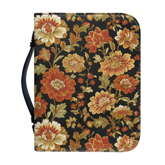 HELLHERO Flowers Church Bible Bag with Handle Multifunction Bible Cover for Outdoor, PU Leather Bible Covers for Prayer